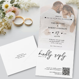Simple White Newlyed Photo QR Code Bröllop
