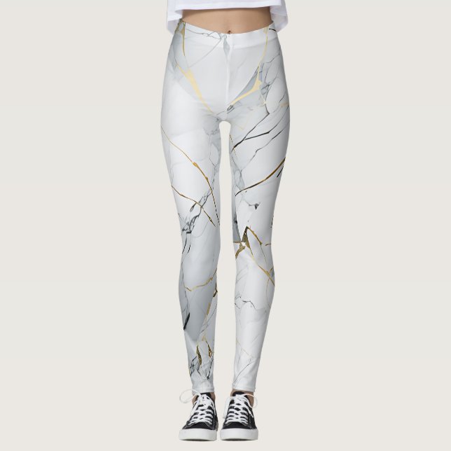 Simple White och Guld MarLED Leggings (Framsida)