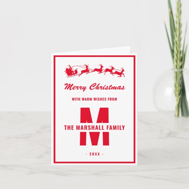 Simple White Red Monogram-familjen Namn jul Helgkort (Framsida)