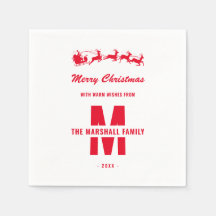 Simple White Red Monogram-familjen Namn jul