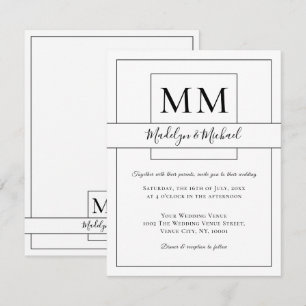 Simple White Script Monogram Wedding-inbjudan