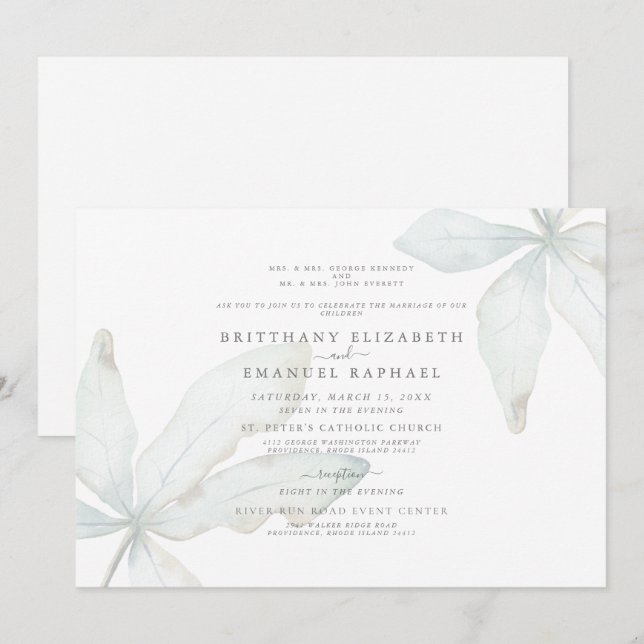 Simple White Tropical Foliage IIWedding-inbjudan Inbjudningar (Fram/baksida)