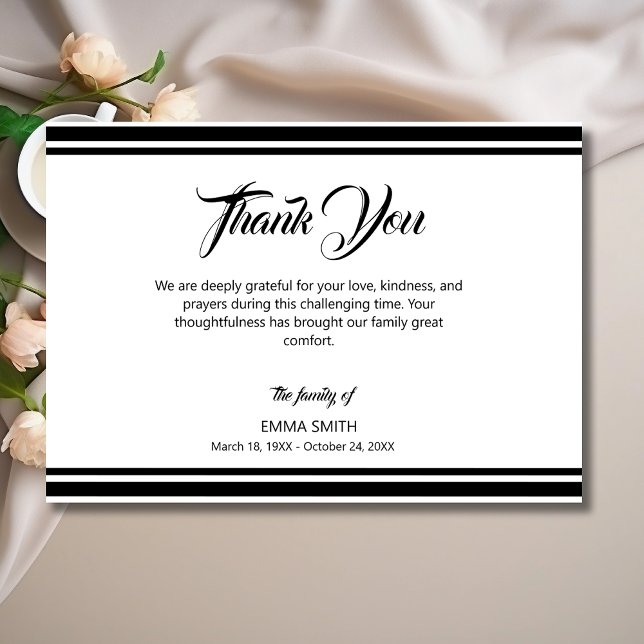 Simple White with Black Lines Funeral Tack Kort (Skapare uppladdad)