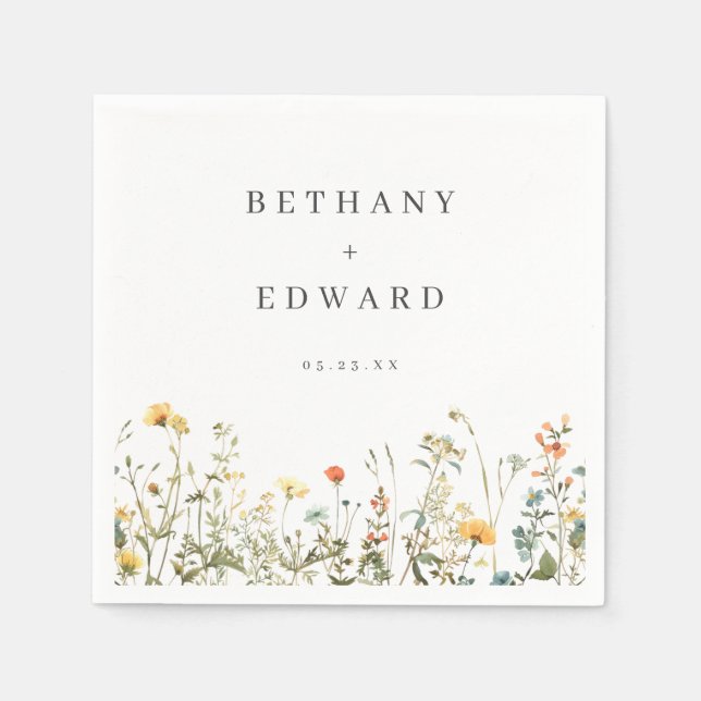 Simple Wildblomma Bröllop Pappersservett (Framsidan)