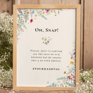 Simple Wildblomma Fern Beige Bröllop Hashtag Poster