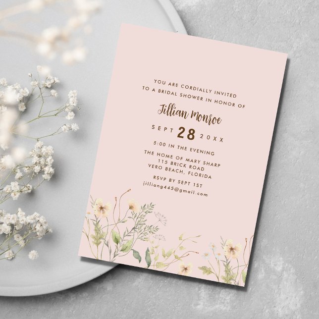 Simple Wildblomma Möhippa Party Inbjudningar (Simple Wildflower Bridal Shower Party Invitation)