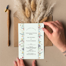 Simple Wildblommint Grönt Bröllop Rehearsal Inbjudningar