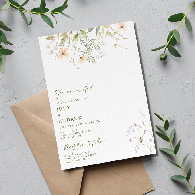 Simple Wildblommor Bröllop Inbjudningar (Simple Wildflower Wedding Invitation)