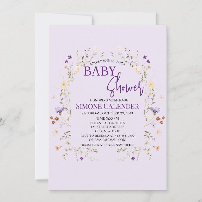 Simple Wildflower Floral Baby Shower Invitation Inbjudningar (Framsida)