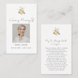 Simple Wildflower Photo Funeral Prayer Card Visitkort