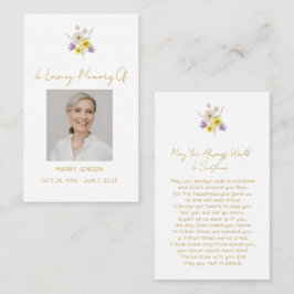 Simple Wildflower Photo Funeral Prayer Card Visitkort