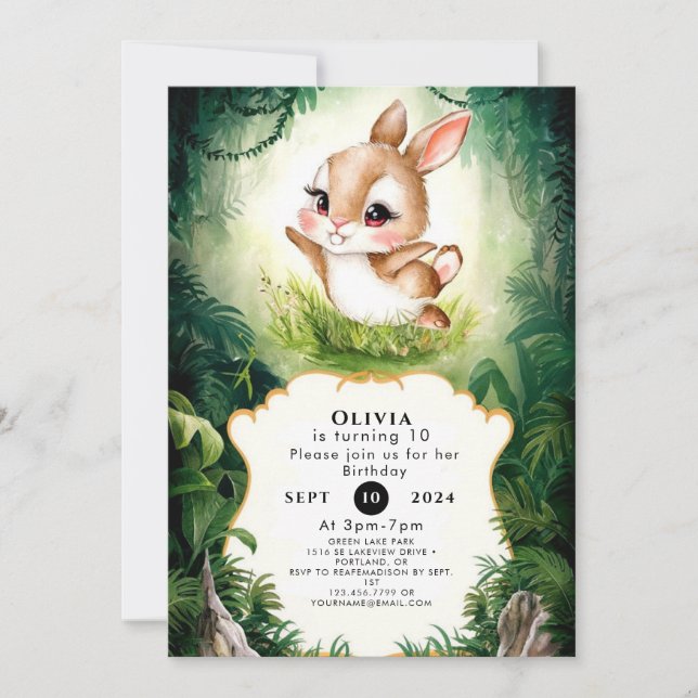 Simple Woodland Bunny Birthday Inbjudningar (Framsida)