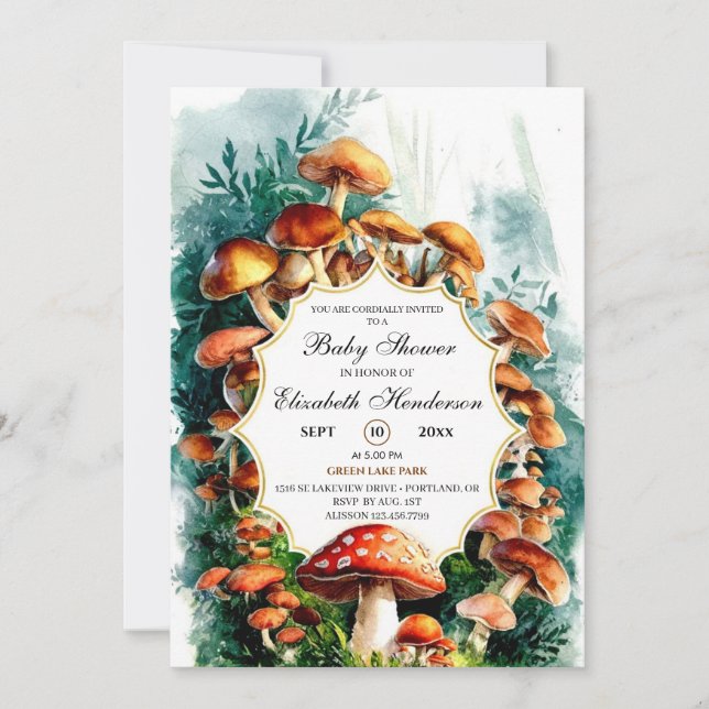Simple Woodland Mushroom Baby Shower Inbjudningar (Framsida)