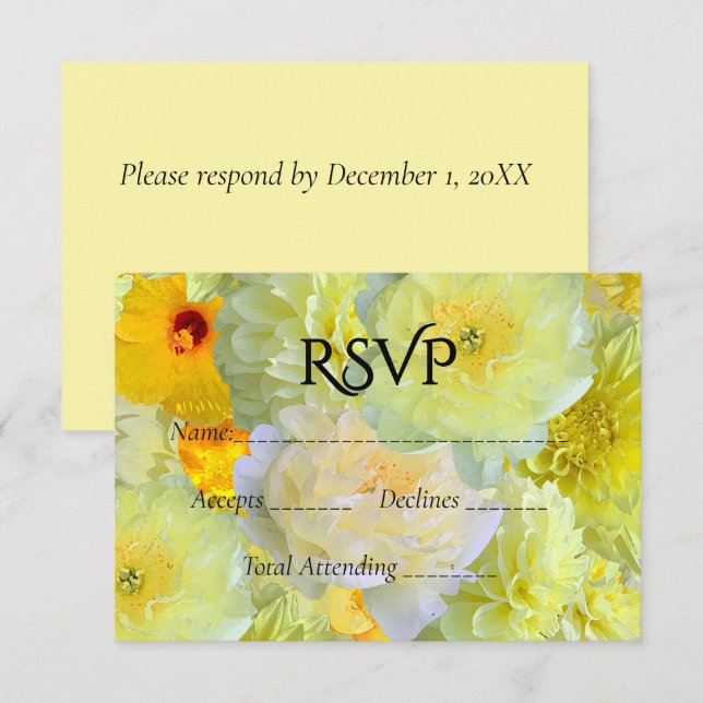 Simple Yellow Floral Wedding RSVP OSA Kort (Fram/baksida)