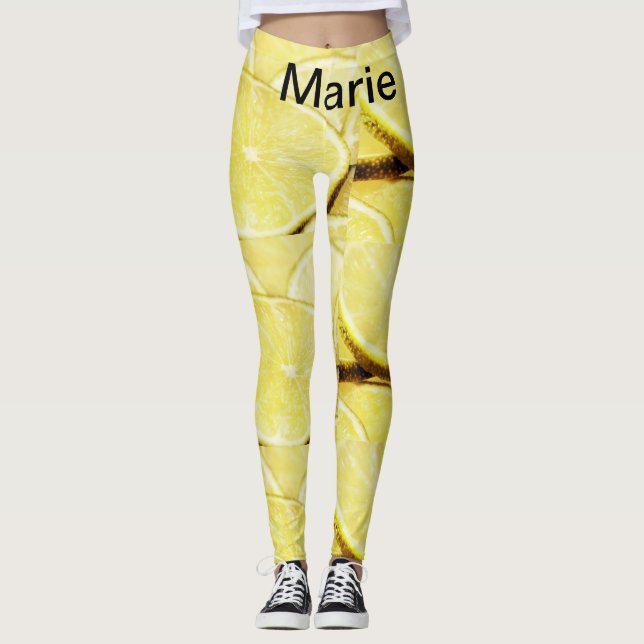 Simple yellow green lemon add name minimal custom  leggings (Framsida)