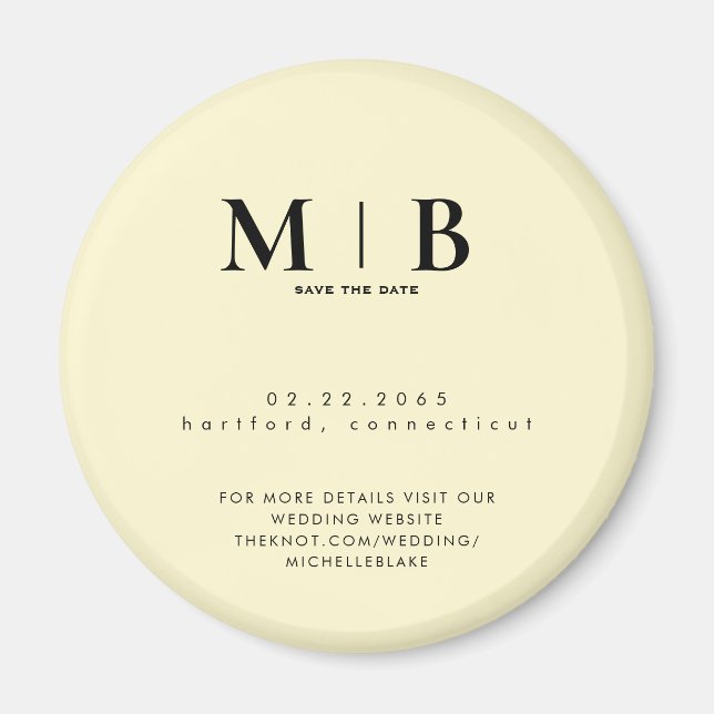 Simple Yellow Monogram Wedding Save the Date Magnet (Framsidan)