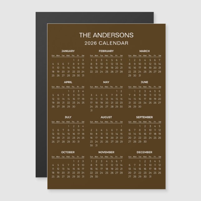Simple Yet Elegant 2026 Calendar | Magnet (Fram/baksida)
