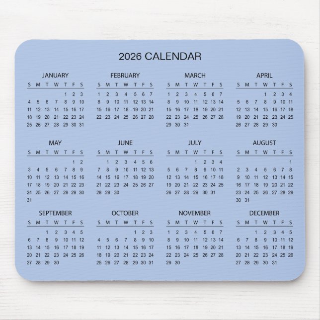 Simple Yet Elegant 2026 Calendar | Mousepad Musmatta (Framsidan)