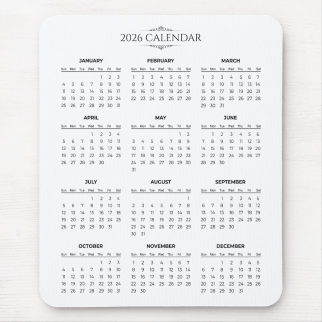 Simple Yet Elegant 2026 Calendar | Mousepad Musmatta (Framsidan)