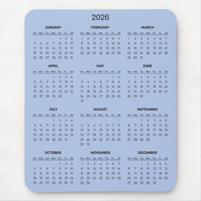 Simple Yet Elegant 2026 Calendar | Mousepad Musmatta (Framsidan)