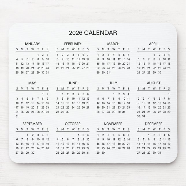 Simple Yet Elegant 2026 Calendar | Mousepad Musmatta (Framsidan)