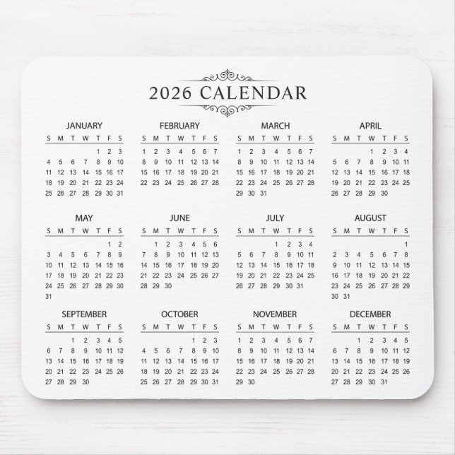 Simple Yet Elegant 2026 Calendar | Mousepad Musmatta (Framsidan)
