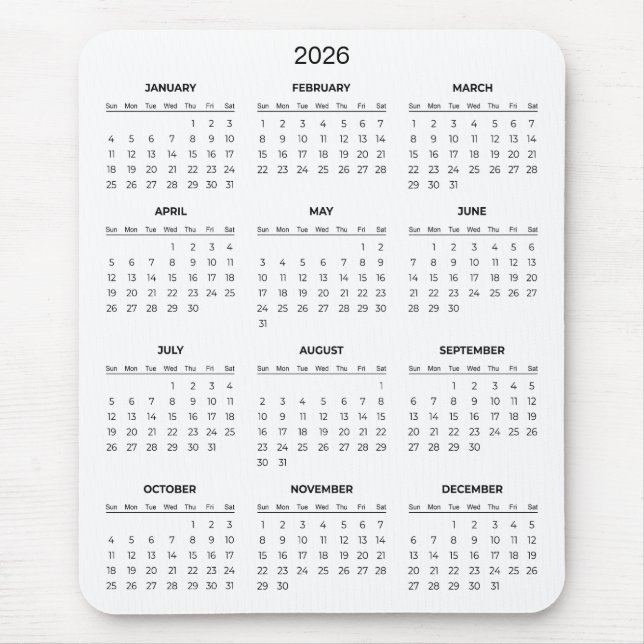 Simple Yet Elegant 2026 Calendar | Mousepad Musmatta (Framsidan)