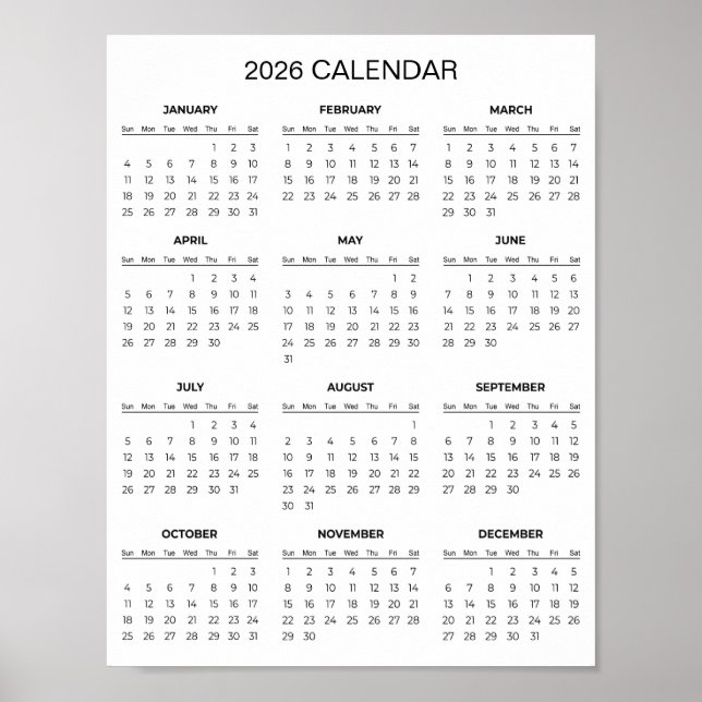 Simple Yet Elegant 2026 Calendar |  Poster (Framsidan)