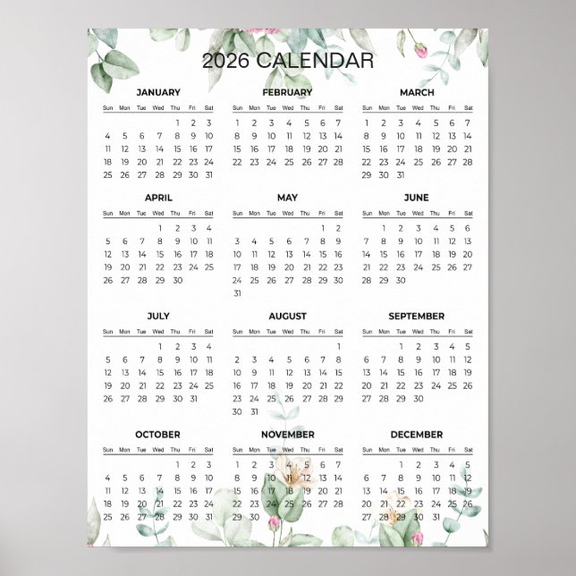Simple Yet Elegant Floral 2026 Calendar  |  Poster (Framsidan)