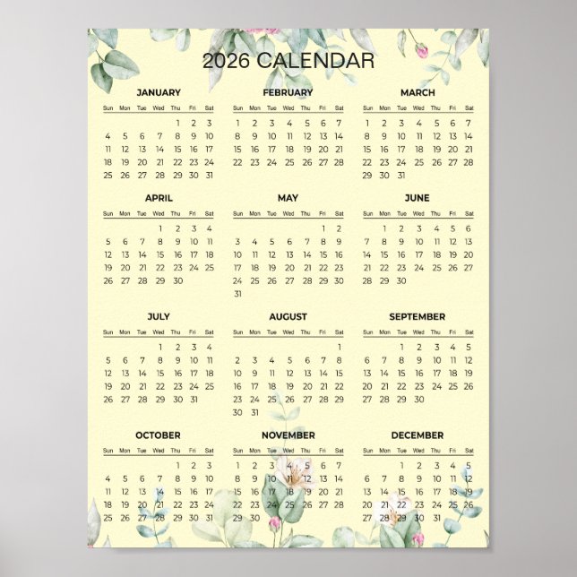 Simple Yet Elegant Floral 2026 Calendar  |  Poster (Framsidan)