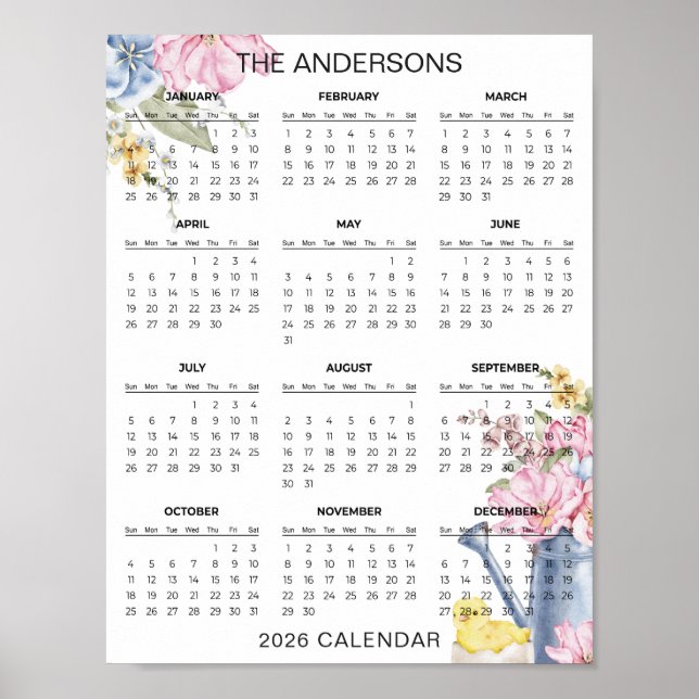 Simple Yet Elegant Floral 2026 Calendar  |  Poster (Framsidan)