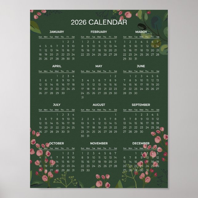 Simple Yet Elegant Floral 2026 Calendar |  Poster (Framsidan)