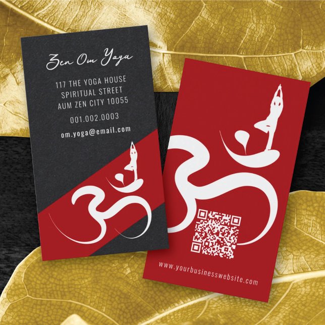 Simple Zen Yoga Om Calligraphy Silhouette Symbol Visitkort (Simple Minimalist Zen Spiritual Holistic Yoga Om/Aum Calligraphy Symbol Business Card @ fatfatin)