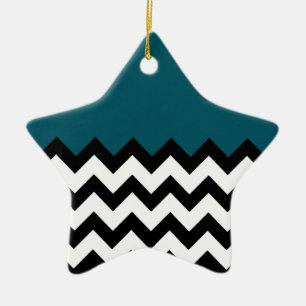Simple Zigzag Linjer och Mörk blått Teal Mönster Julgransprydnad Keramik