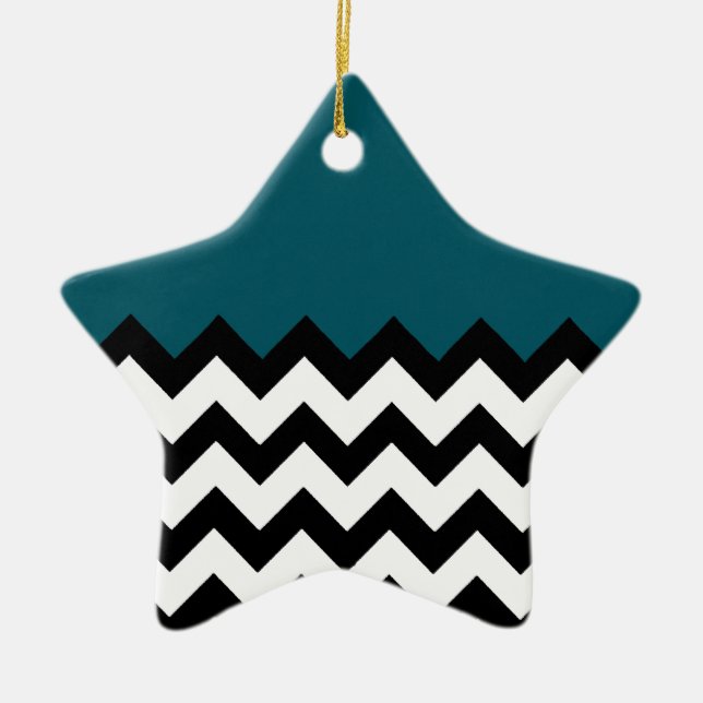 Simple Zigzag Linjer och Mörk blått Teal Mönster Julgransprydnad Keramik (Framsidan)