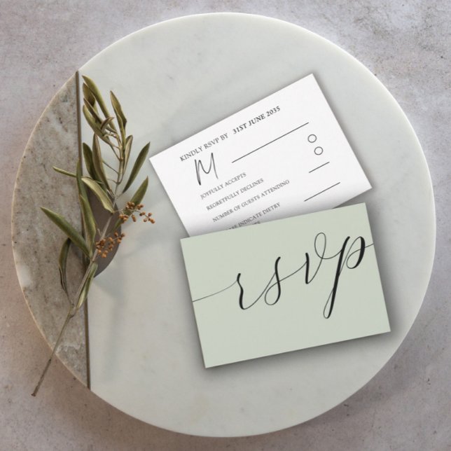 SimpleSage Grönt Calligraphy-Bröllop OSA Kort (Skapare uppladdad)