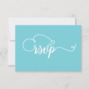 SimpleTeal och white Calligraphy OSA Bröllop Kort