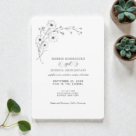 Simplistic Black White Floral Wedding Invitation Inbjudningar