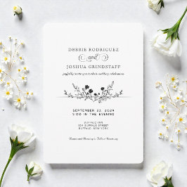 Simplistic Black White Floral Wedding Invitation Inbjudningar