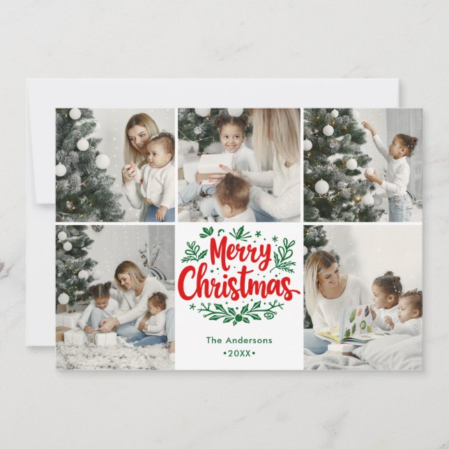  Simplistic  Merry Christmas 5 Photo Collage Julkort (Framsida)