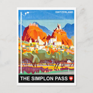 Simplonpasset, Schweiz, vintage resor Vykort