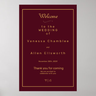 Simply Elegant Burgundy Gold with Border Poster