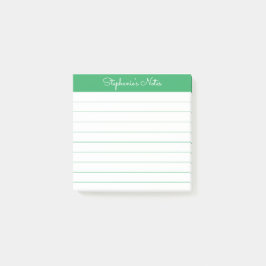 Simply Elegant Green Personalized Lined Post-it Block