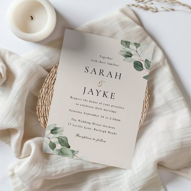 Simply Elegant Minimal Green Leaf Wedding Inbjudningar (Skapare uppladdad)
