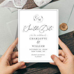 Simply Elegant Minimalist Wedding Save the Date Vykort