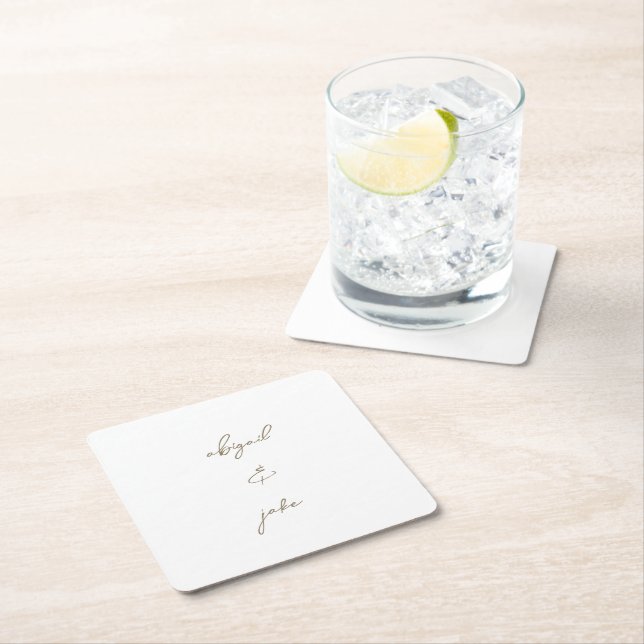 Simply Modern Gold Script Names Wedding  Underlägg Papper Kvadrat (Insitu)