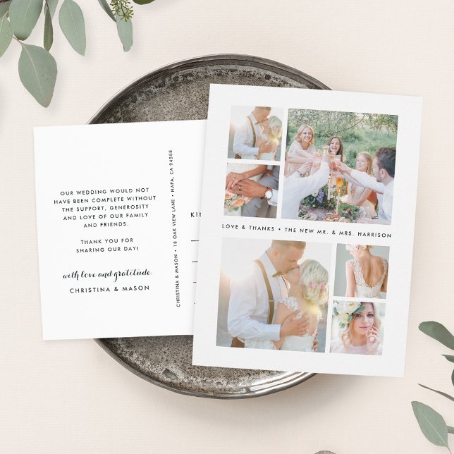Simply Stated | Wedding Photo Collage Thank You Vykort (Skapare uppladdad)