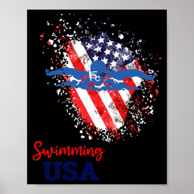 Simstödlag Flagga Usa Pool Simmare Poster (Framsidan)
