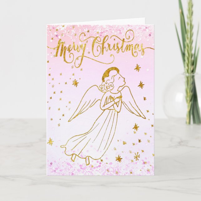 simulated foil angel Merry Christmas card Kort (Framsida)