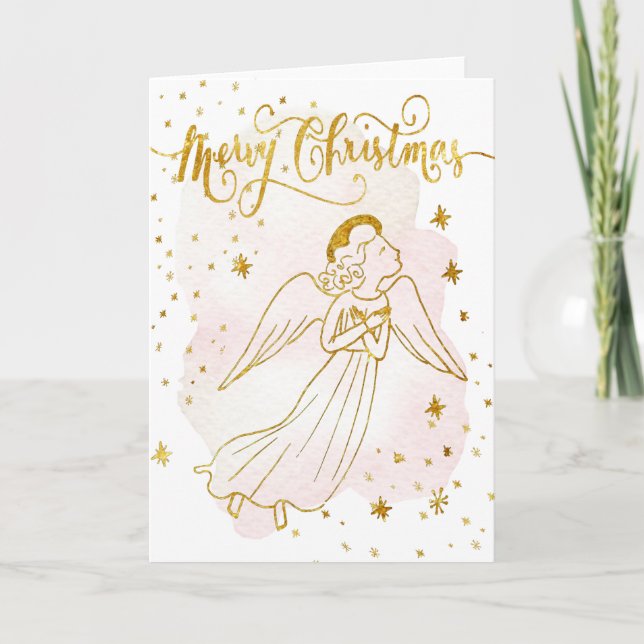 simulated foil angel Merry Christmas card Kort (Framsida)